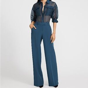 Express Editor Signature Stretch High Waisted Flare Trouser in Lagoon Blue. 6R